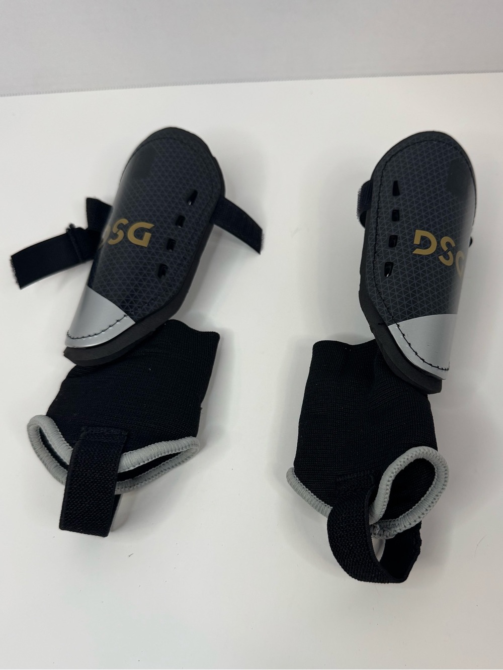 DSG Youth Small Soccer Shin Guards with Ankle Sleeves - Black & Gray